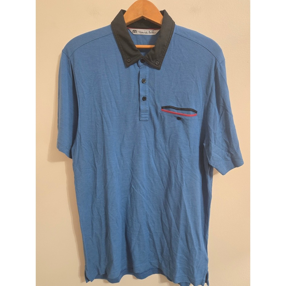 TravisMathew Polo Shirt Men's M Blue Pima Cotton Blend Golf Short Sleeve